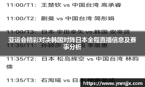 亚运会精彩对决韩国对阵日本全程直播信息及赛事分析